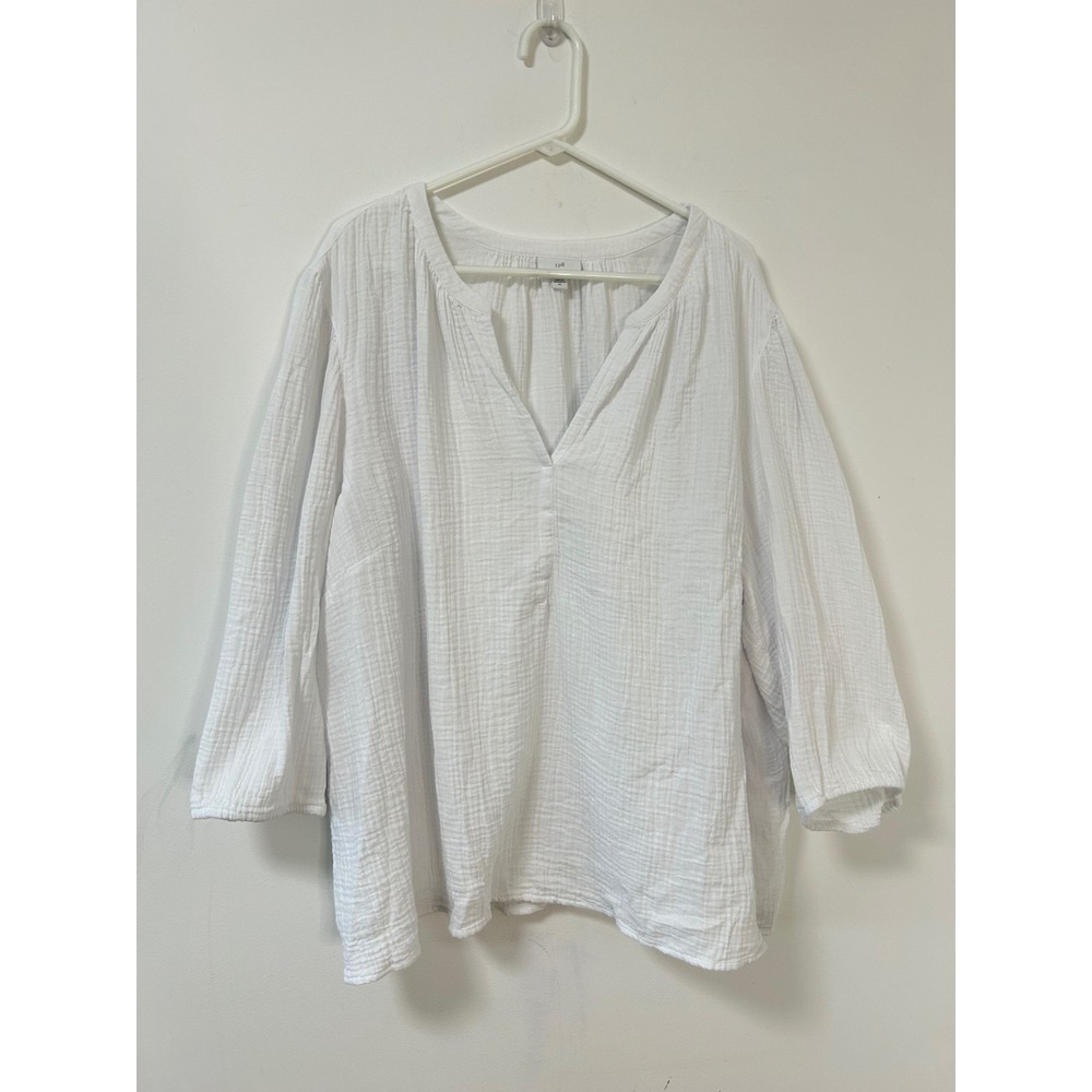 J.Jill Cotton Gauze Blouse Women 4X White Coastal Grandmother Relaxed Top